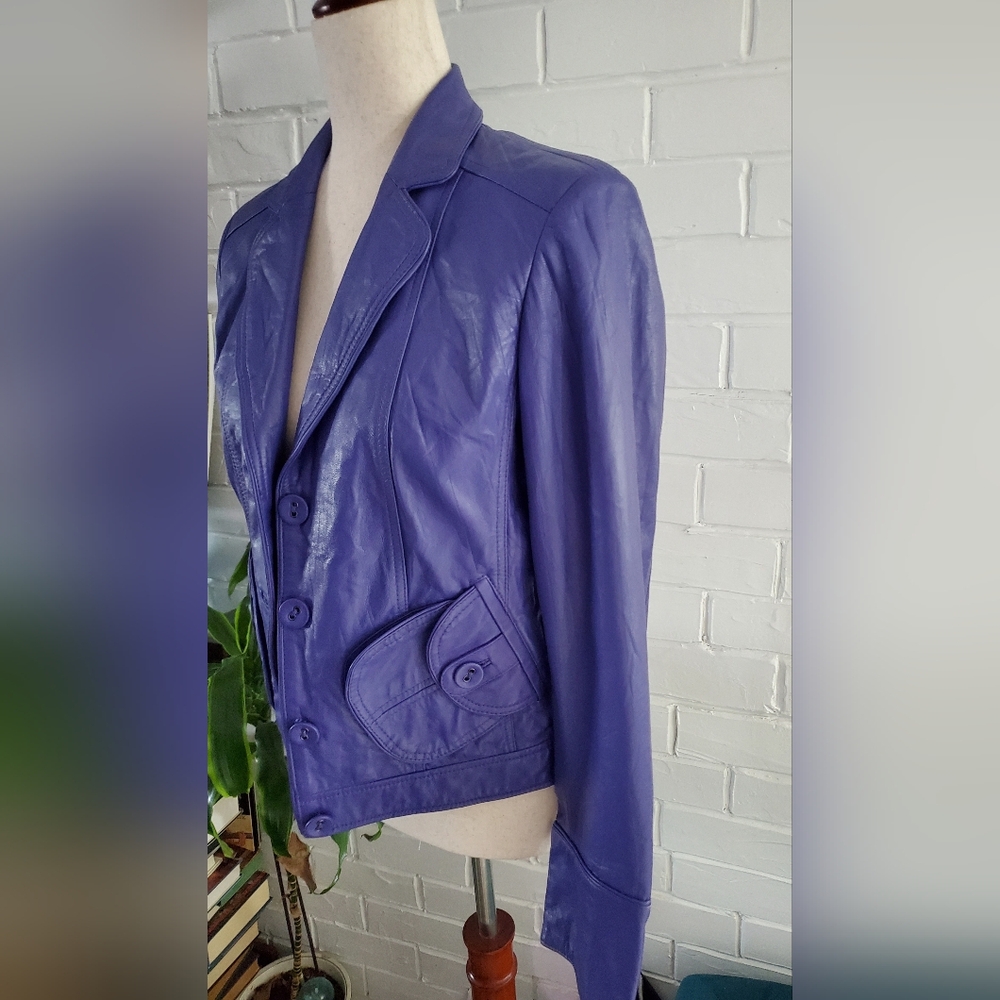 Purple 100% lambskin jacket CACHE LUXE, extremely soft, size  M - Picture 12 of 16